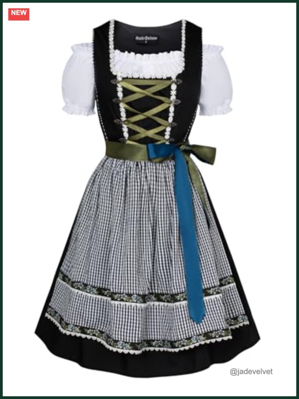 Traditional German Dirndl Dress 3 Piece Oktoberfest Costume with Apron